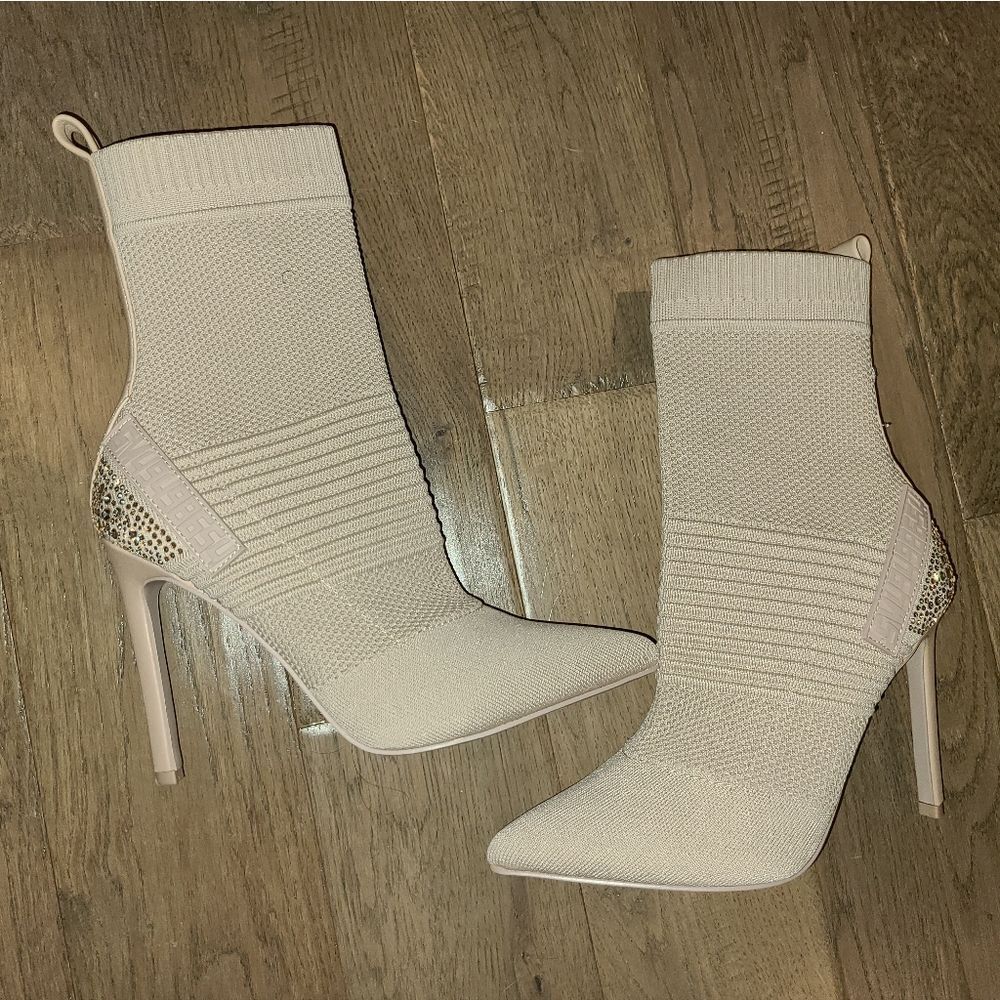 Steve Madden Beige Knit Heeled Boots